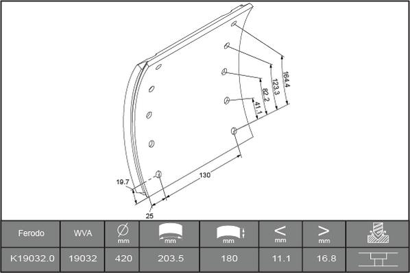 Артикул: K190320F3658, Накладки тормозные WVA19032 STD BPW 420x180